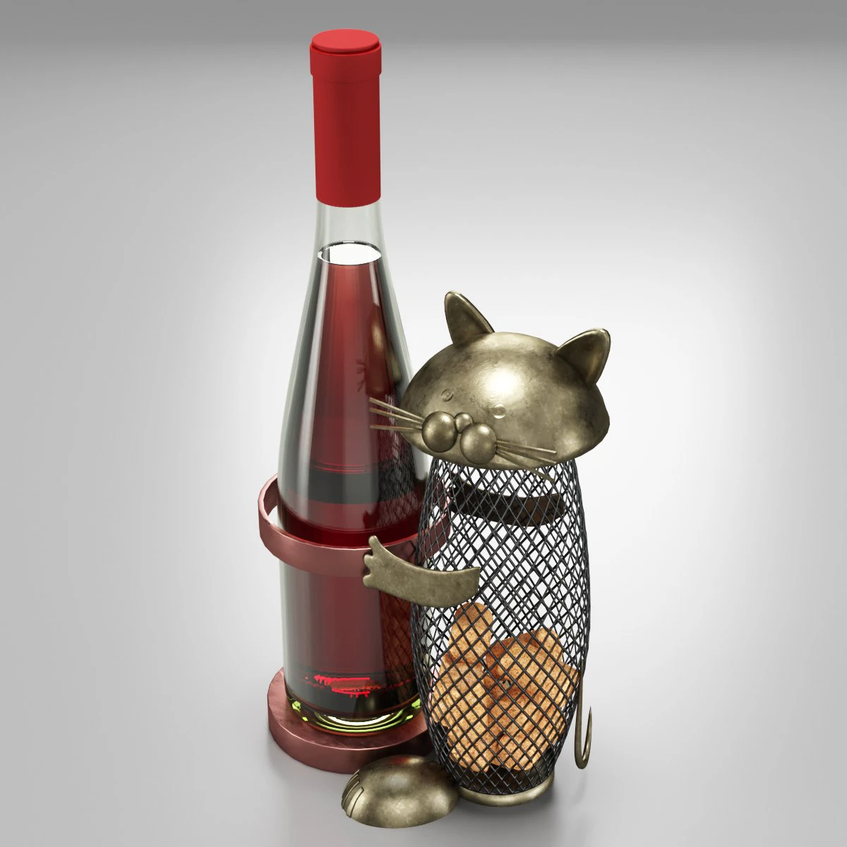 wine holder with cat 3D Model .c4d .max .obj .3ds .fbx .stl .blend 