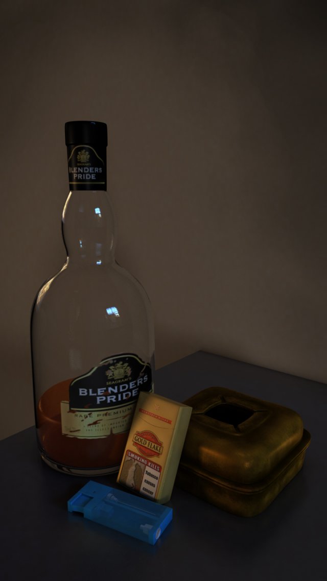 whisky bottle ashtray gaslighter 3D Model .c4d .max .obj .3ds .fbx .stl .blend 