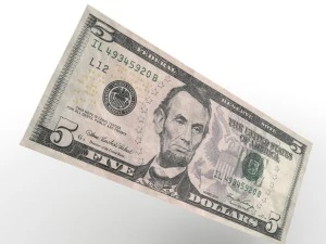 5 dollars bill 3D Model