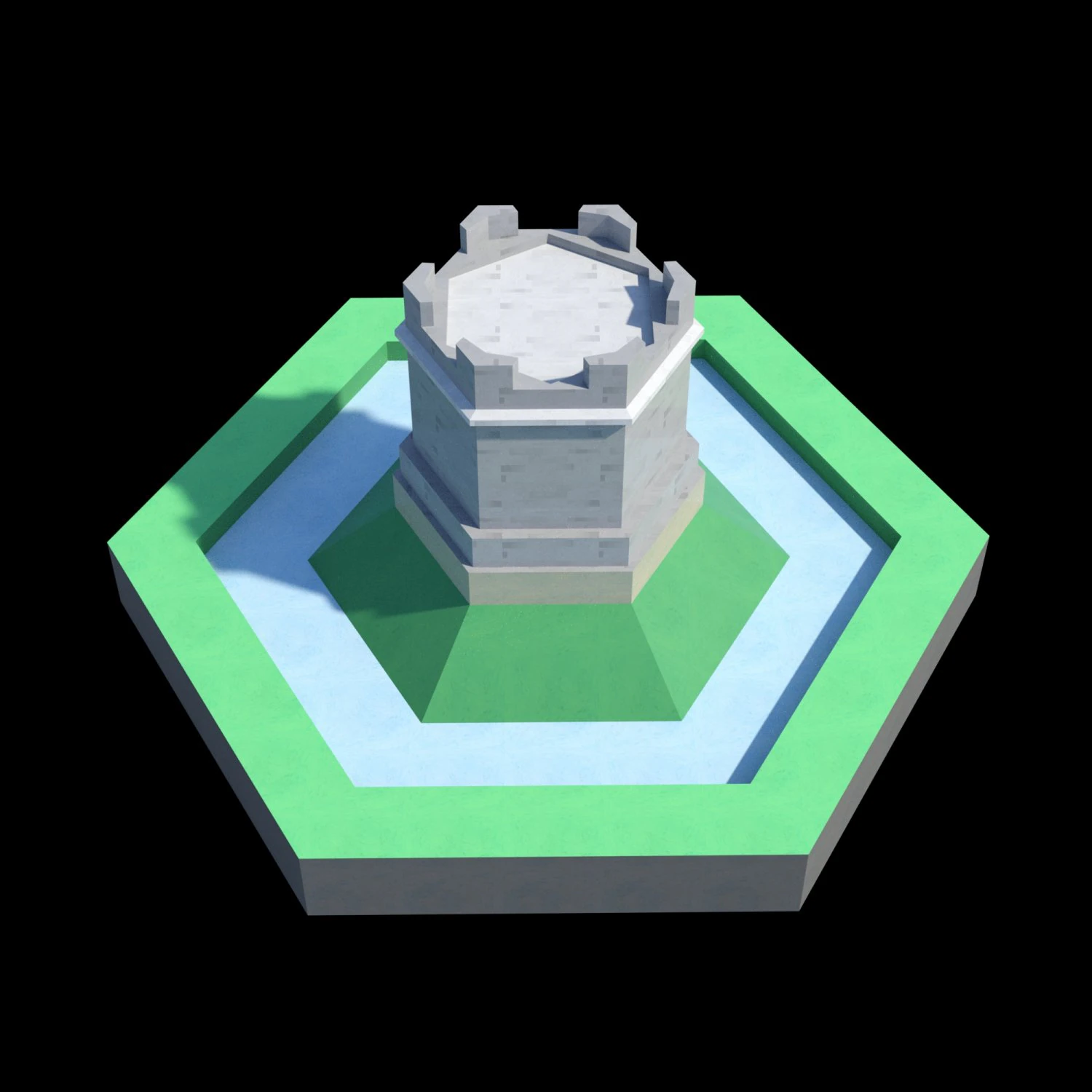 Castle Tower Hexagonal Plan 3D Model .c4d .max .obj .3ds .fbx .stl .blend 