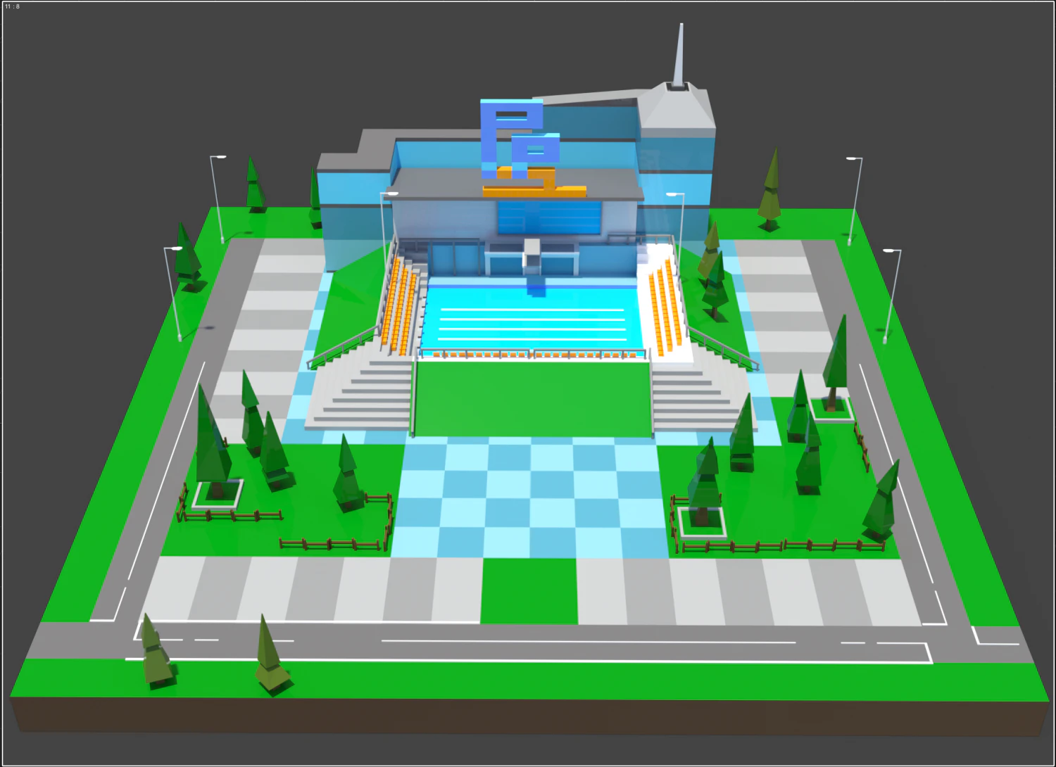 Public Pool 1 3D Model .c4d .max .obj .3ds .fbx .stl .blend 