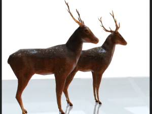 wood carved deers 3D Model