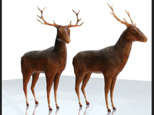 wood carved deers 3D Model