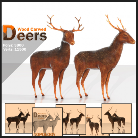 wood carved deers 3D 모델 .c4d .max .obj .3ds .fbx .stl .blend 