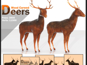 wood carved deers 3D Model