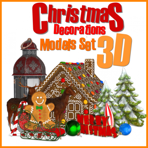 christmas decorations models set Model 3D .c4d .max .obj .3ds .fbx .stl .blend 
