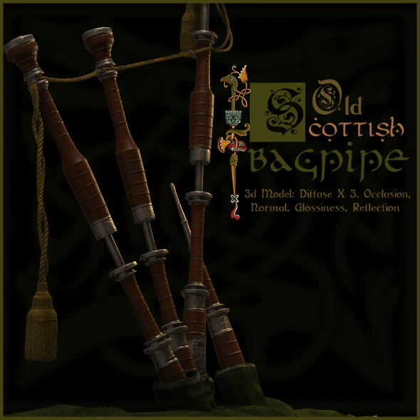 old scottish bagpipe 3D Model .c4d .max .obj .3ds .fbx .stl .blend