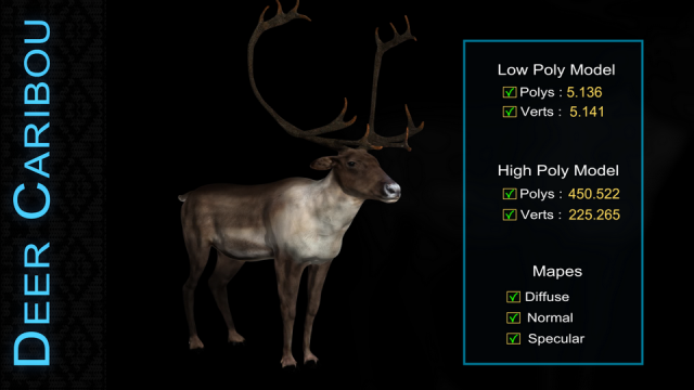 deer caribou 3D Model .c4d .max .obj .3ds .fbx .stl .blend 