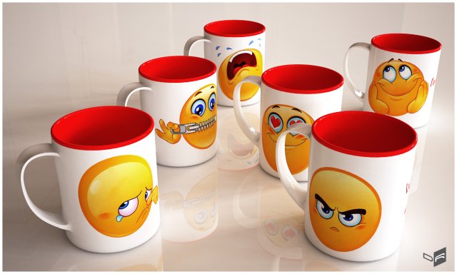 set of 6 emotive coffee cups Model 3D .c4d .max .obj .3ds .fbx .stl .blend 
