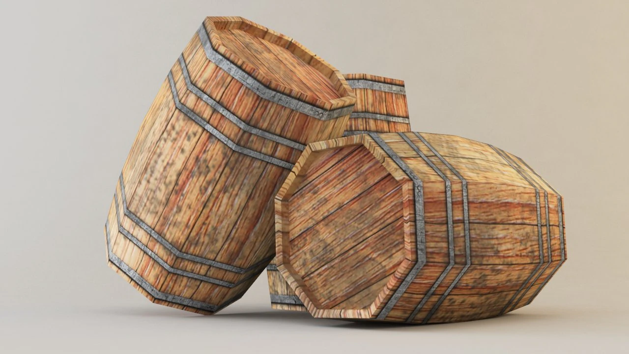 low poly wooden barrel 3D Model .c4d .max .obj .3ds .fbx .stl .blend