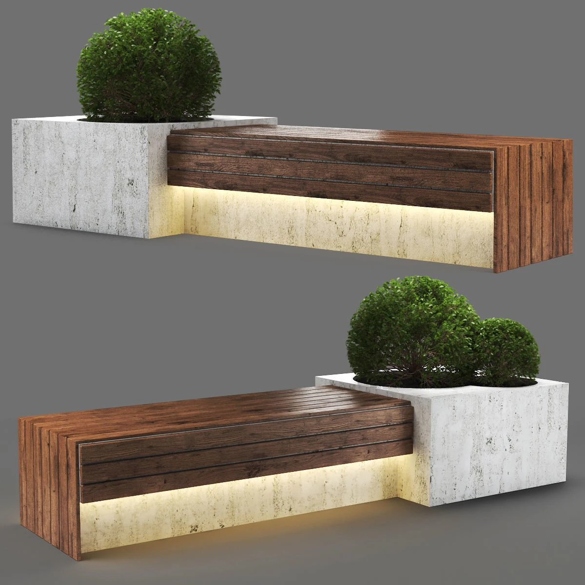 street bench with plant 3D Model .c4d .max .obj .3ds .fbx .stl .blend