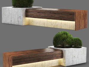 bangku jalan dengan tanaman Model 3D