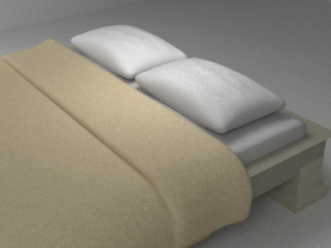 bed with fabric sheets and pillows Modelo 3D