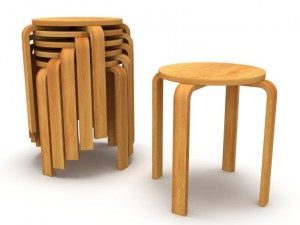 wood modern tabouret stool and stack of stools 3D Model