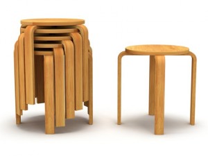 wood modern tabouret stool and stack of stools 3D Модель