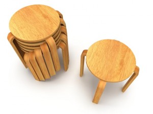 wood modern tabouret stool and stack of stools 3D Модель