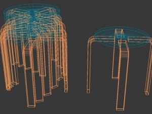 wood modern tabouret stool and stack of stools 3D Модель