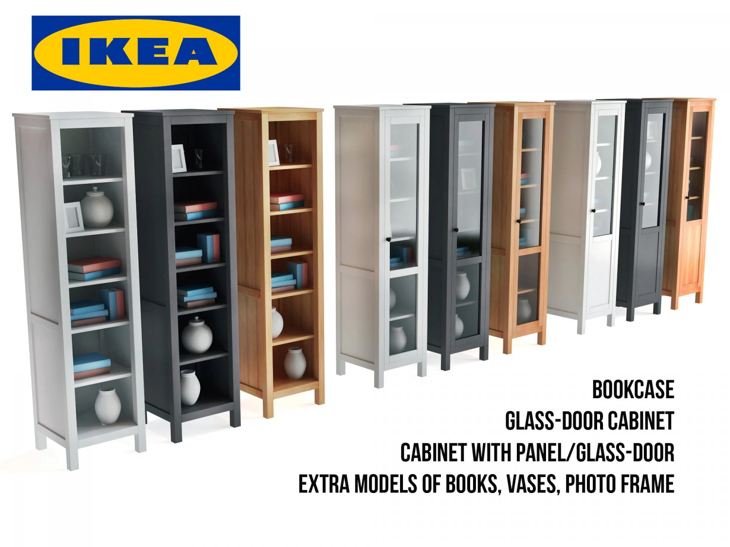 ikea hemnes bookcase and glass-door cabinet 3D Model .c4d .max .obj .3ds .fbx .stl .blend 