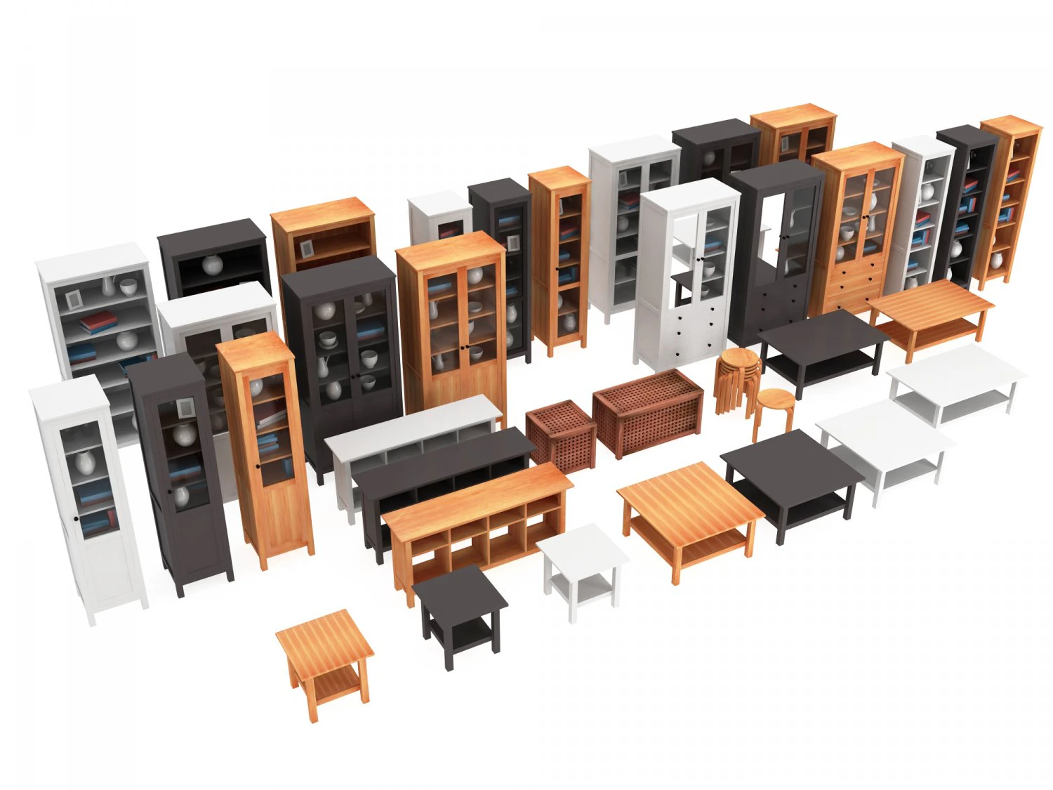 set of 14 ikea hemnes and hol furniture 3D Model .c4d .max .obj .3ds .fbx .stl .blend 
