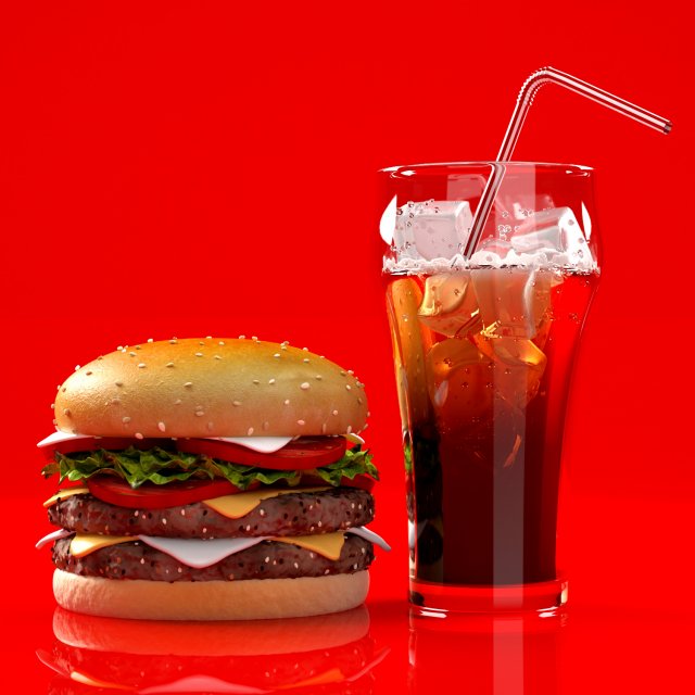 burger with soft drinks Model 3D .c4d .max .obj .3ds .fbx .stl .blend 