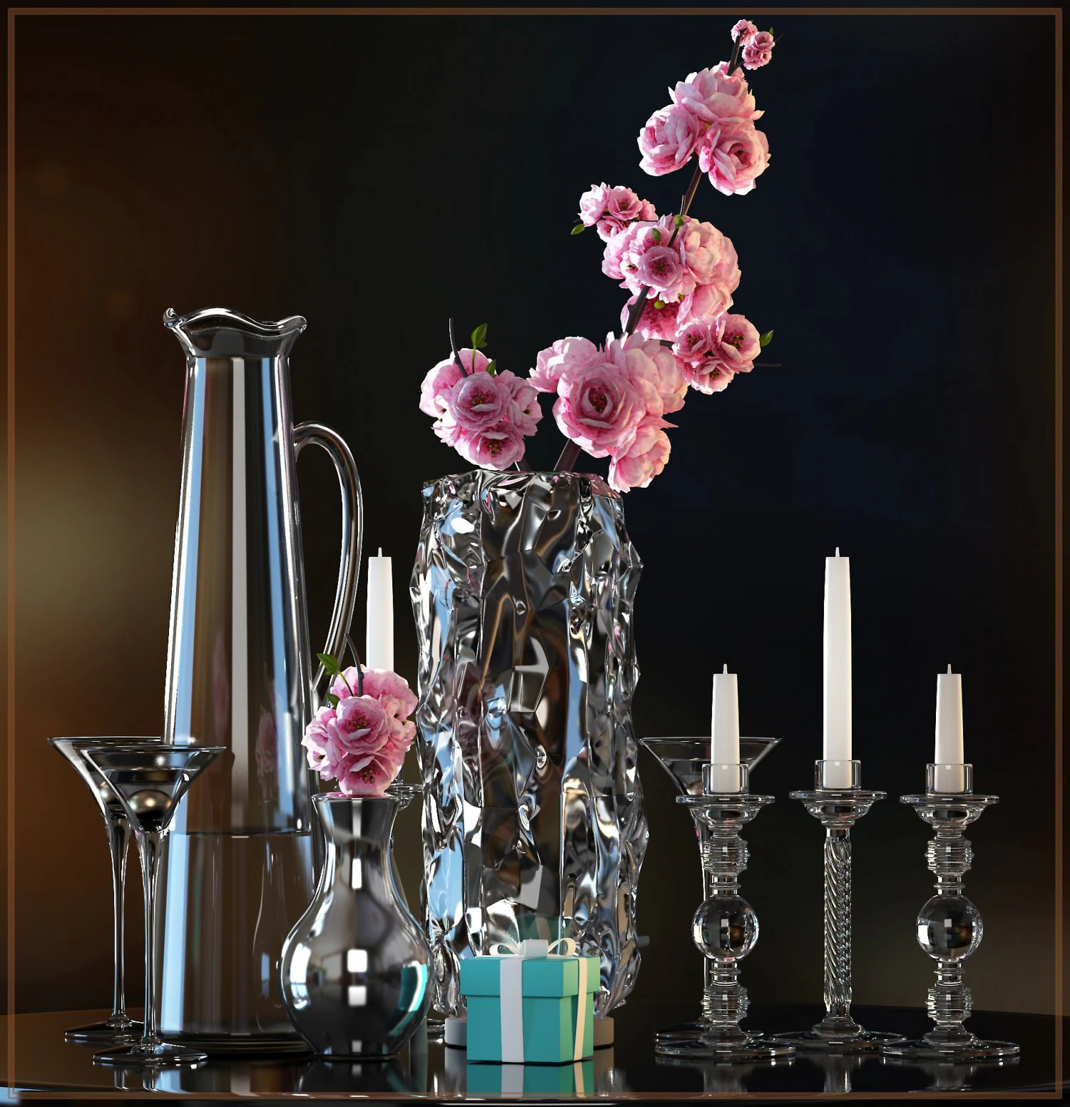 flower vase set 3 3D Model .c4d .max .obj .3ds .fbx .stl .blend 