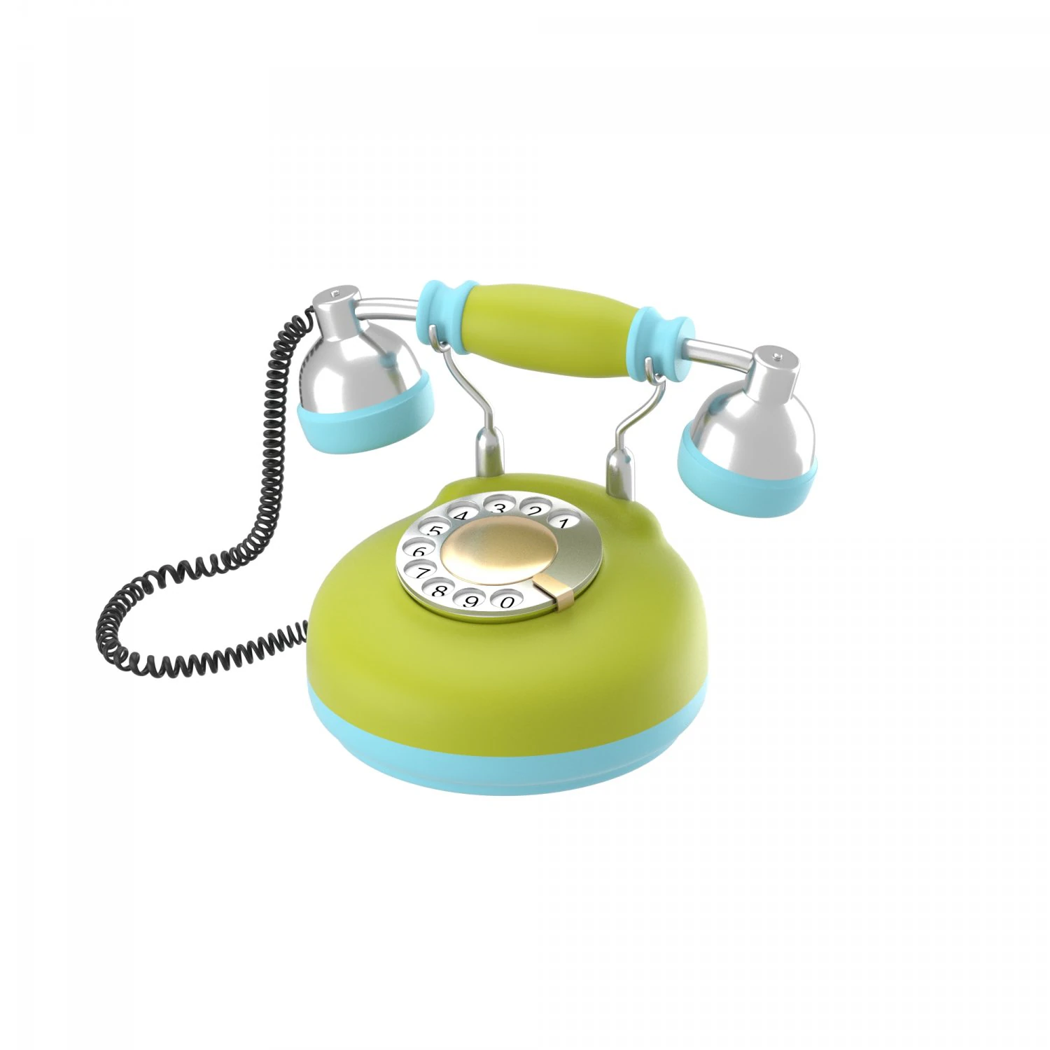 corded retro phone in bright colors 3D Model .c4d .max .obj .3ds .fbx .stl .blend 