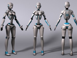 sci-fi female robot rig 3D Model