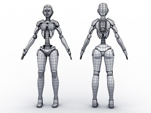 sci-fi female robot rig 3D Model