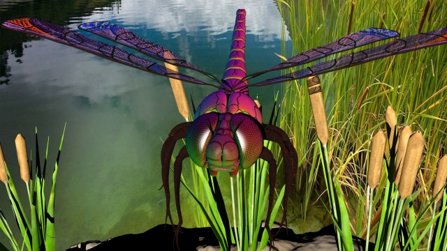 dragonfly with river reed plants and sand plane 3D मॉडल .c4d .max .obj .3ds .fbx .stl .blend 