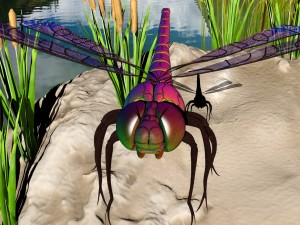 dragonfly with river reed plants and sand plane 3D मॉडल