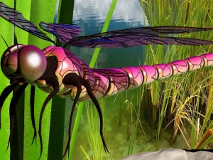dragonfly with river reed plants and sand plane 3D मॉडल