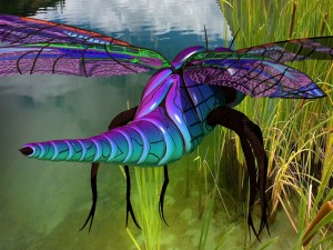 dragonfly with river reed plants and sand plane 3D मॉडल