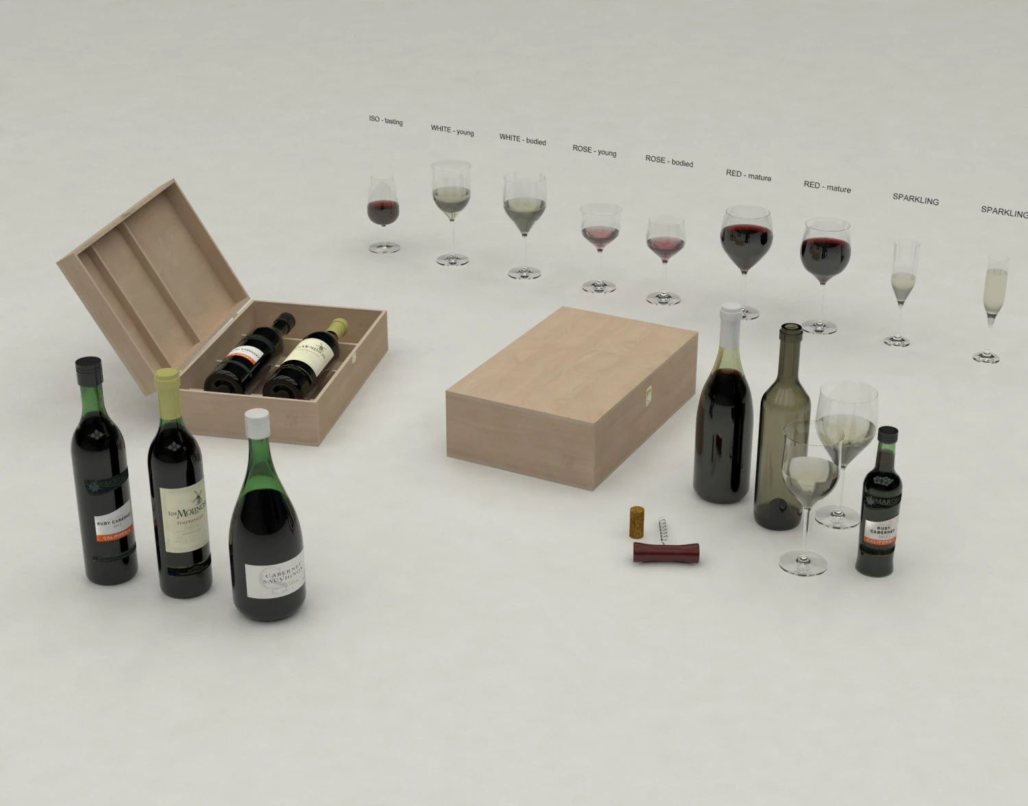 wijn set 3D Model .c4d .max .obj .3ds .fbx .stl .blend 