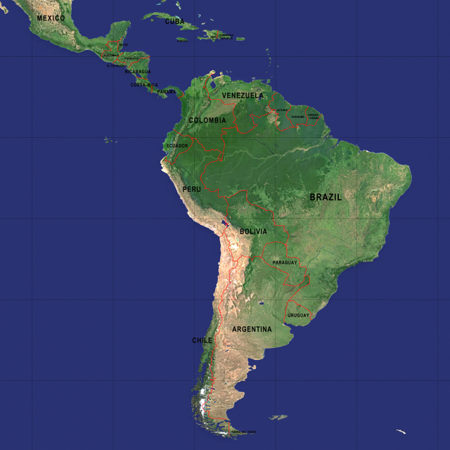 South America Map and Satellite Image