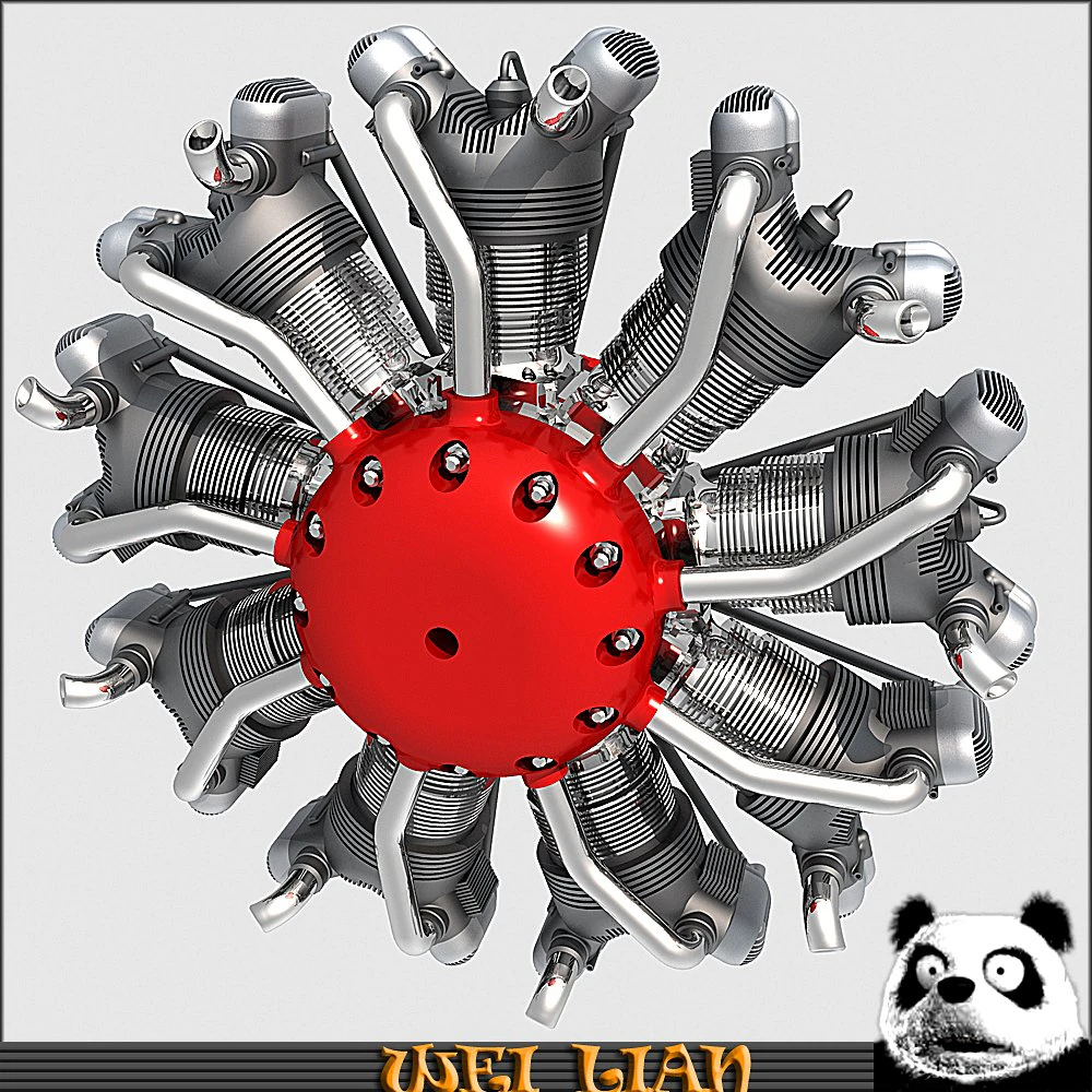 radial engine 9 3D Model .c4d .max .obj .3ds .fbx .stl .blend