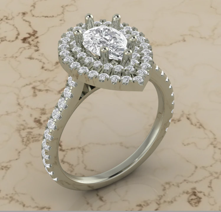 pear shaped halo diamond ring 3D Print Model .c4d .max .obj .3ds .fbx .stl .blend 