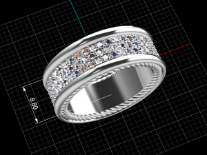 pave band three row Model do druku 3D