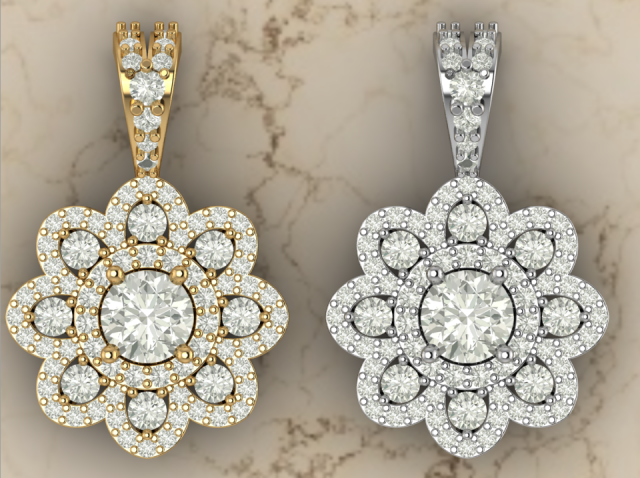 flower design pave pendant Modello di stampa 3D .c4d .max .obj .3ds .fbx .stl .blend 