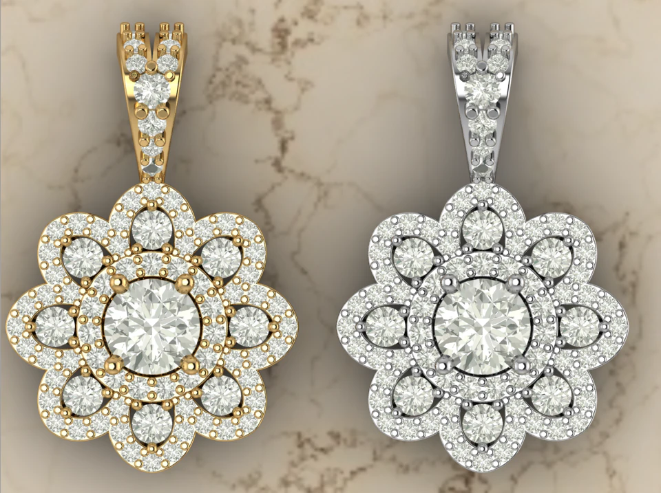 flower design pave pendant 3D Print Model .c4d .max .obj .3ds .fbx .stl .blend 