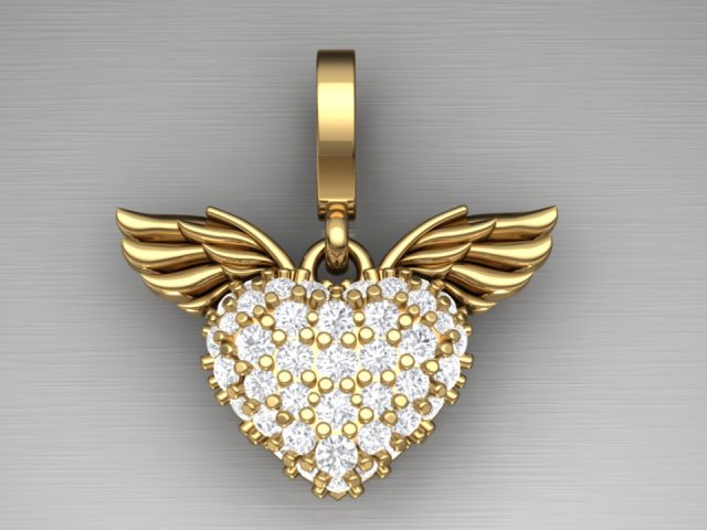 Heart Pave pendant with WINGS 3D-printmodel .c4d .max .obj .3ds .fbx .stl .blend 