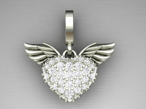 Heart Pave pendant with WINGS 3D-printmodel