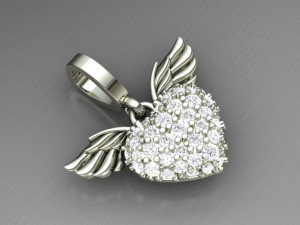 Heart Pave pendant with WINGS 3D-printmodel