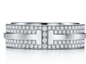 Model cetak 3D cincin berlian paving lebar Tiffany Model Cetak 3D