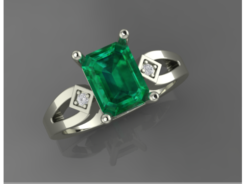 Emerald center engagement ring and earring 3D Print Model
