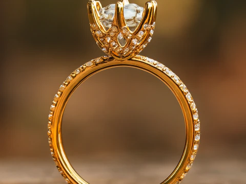 Diamante redondo de 1 pedra com anel de cesta pavimentada Modelo de impress&atilde;o 3D Modelo de Impressão 3D