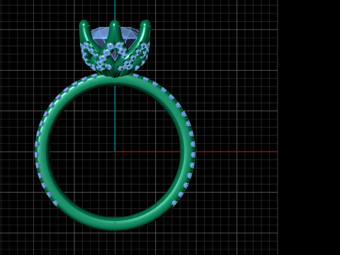 पेव बास्केट रिंग 3डी प्रिंट मॉडल के साथ 1 स्टोन गोल हीरा 3D प्रिंट मॉडल