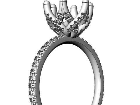 पेव बास्केट रिंग 3डी प्रिंट मॉडल के साथ 1 स्टोन गोल हीरा 3D प्रिंट मॉडल