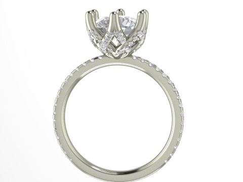 पेव बास्केट रिंग 3डी प्रिंट मॉडल के साथ 1 स्टोन गोल हीरा 3D प्रिंट मॉडल