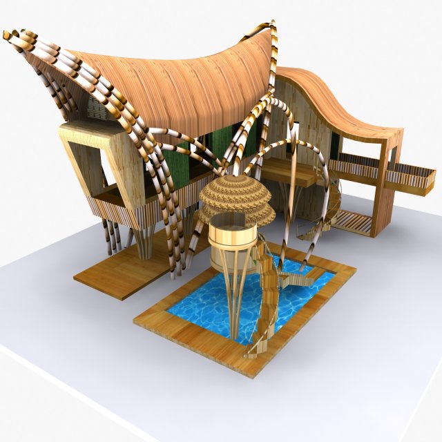 bamboo house 3D Model .c4d .max .obj .3ds .fbx .stl .blend 