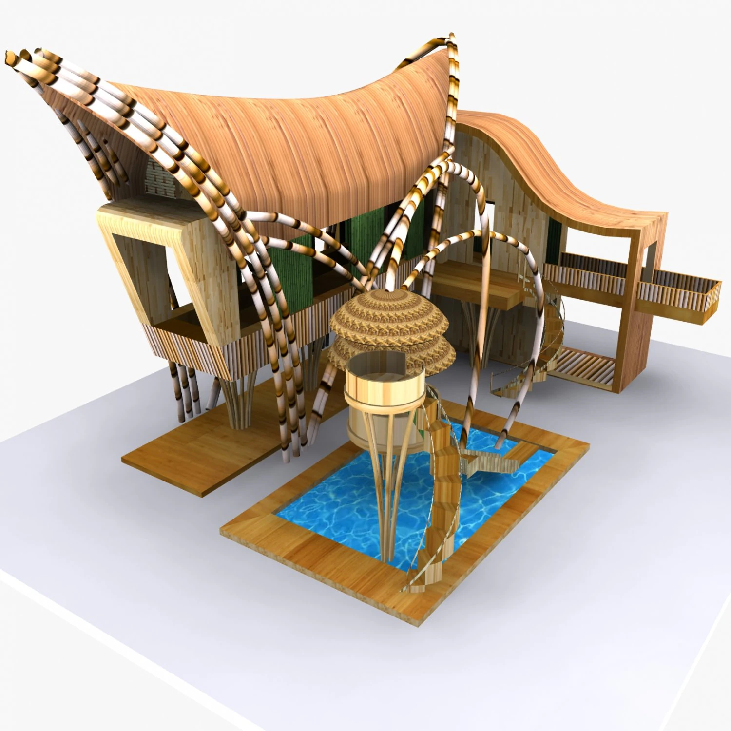 бамбуковый дом 3D Модель .c4d .max .obj .3ds .fbx .stl .blend 